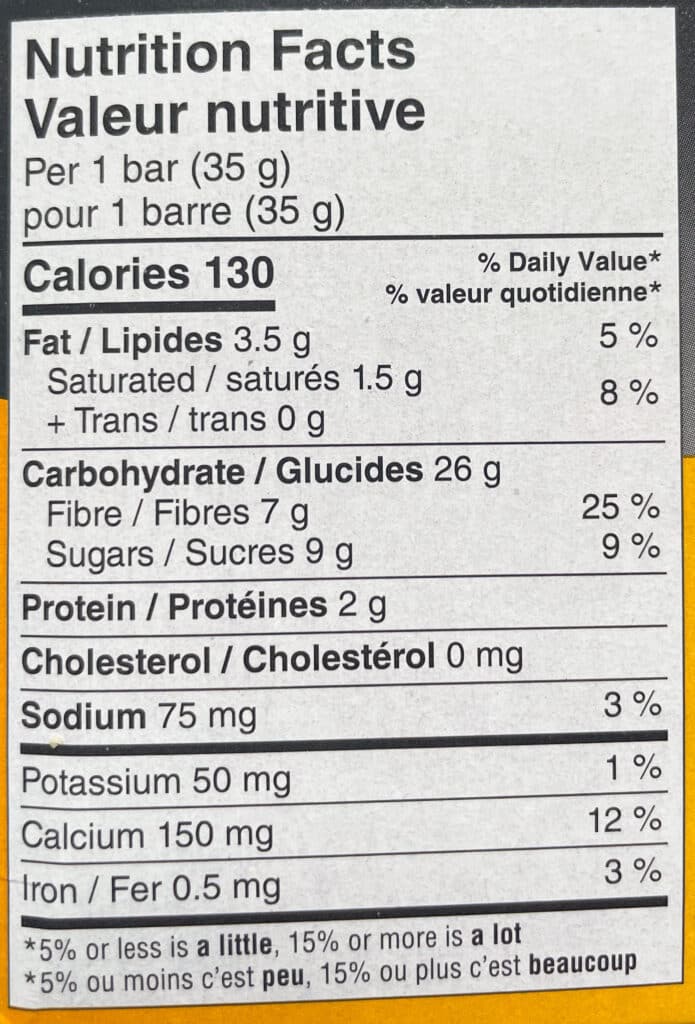 Fiber one bar chewy oats and chocolate nutrition facts