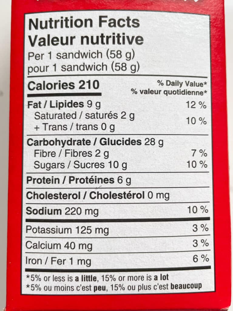 Uncrustables nutrition facts table