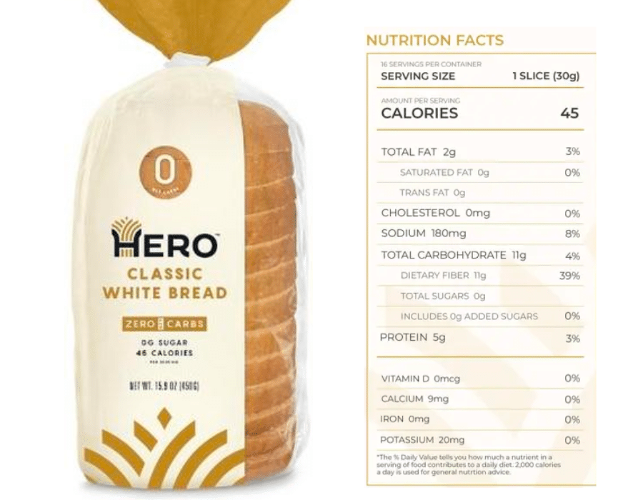 Hero Classic White Bread nutrition facts
