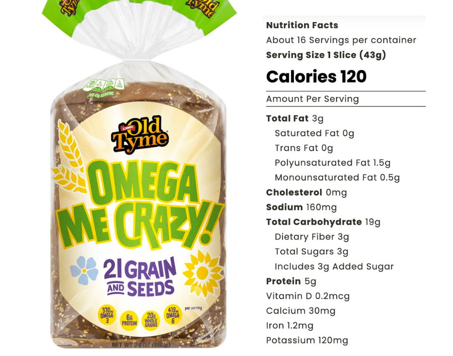 Old Thyme Omega Whole Grain Bread nutrition facts