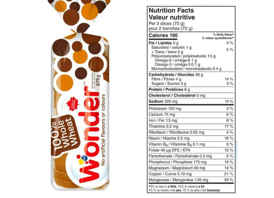Wonder bread whole wheat nutrition facts