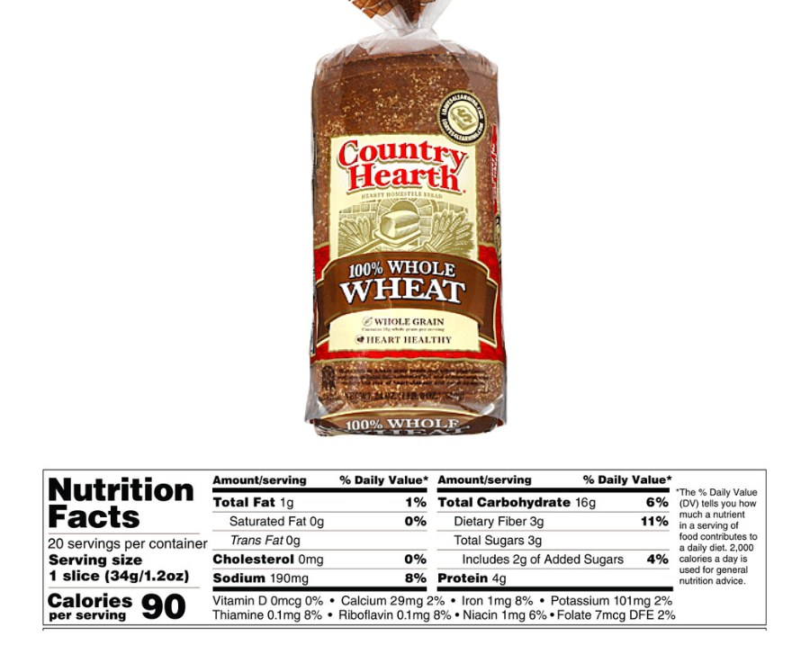 Country hearth whole wheat nutrition facts table
