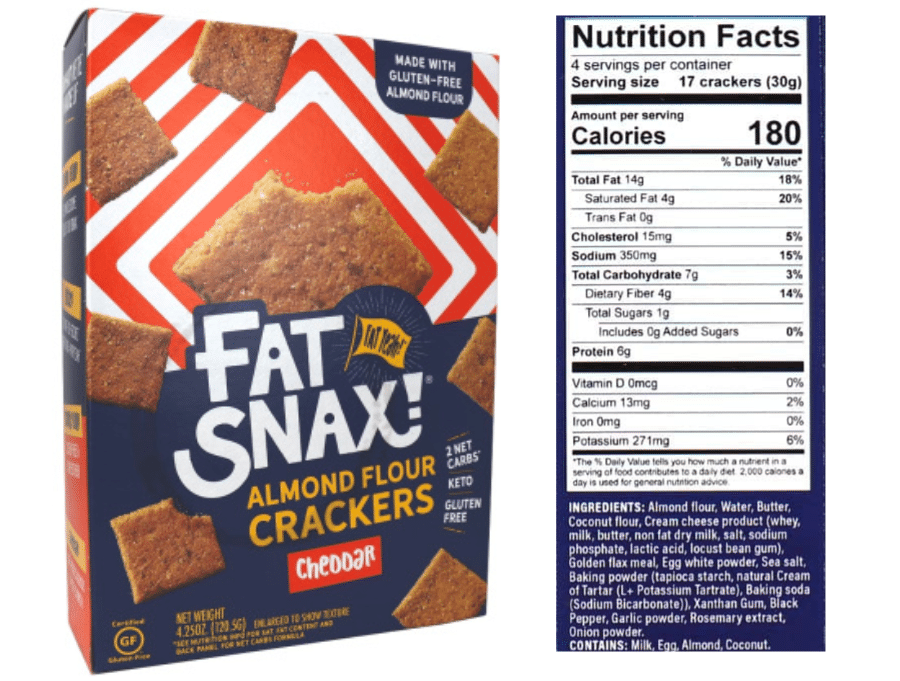 Fat Snax Almond Flour Crackers nutrition facts