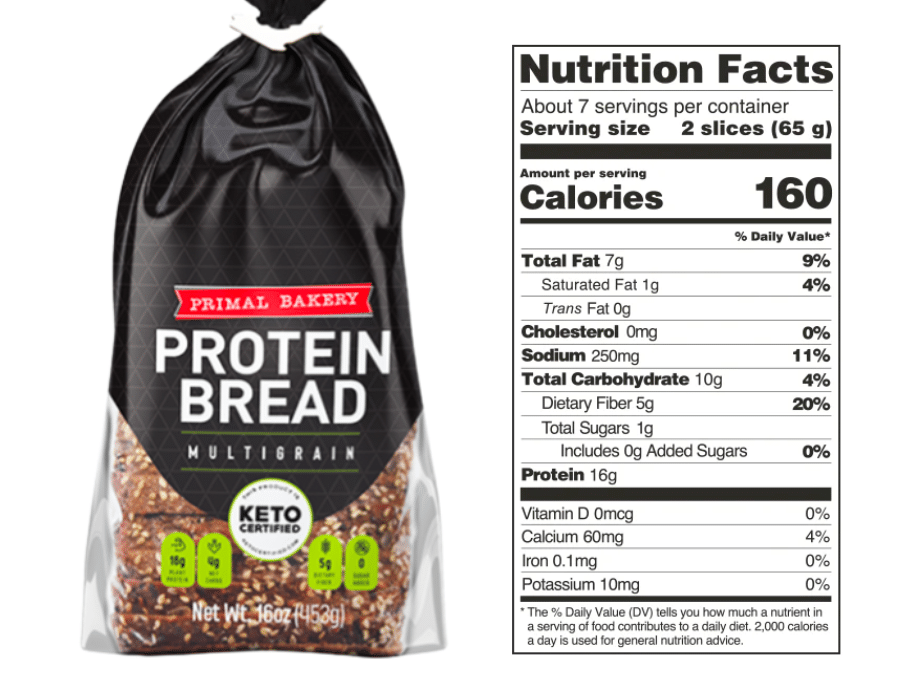 Primal bakery protein bread nutrition facts