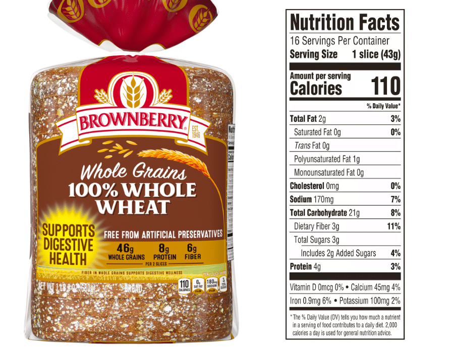 Brownberry whole wheat bread nutrition facts