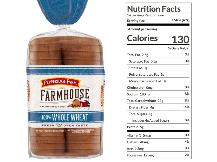 High Fiber Bread - Pepperidge Farm Whole Wheat Bread