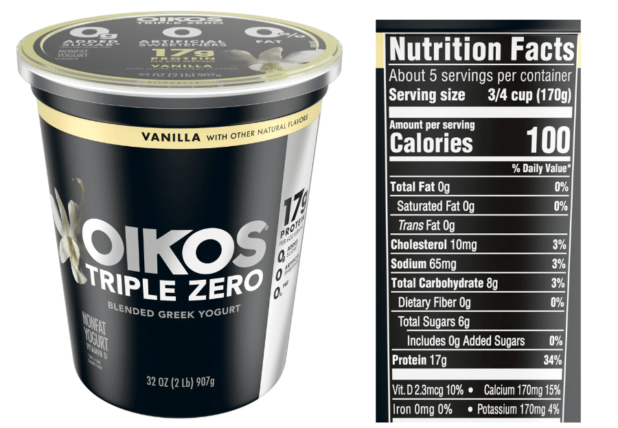 Oikos Triple Zero Yogurt nutrition facts