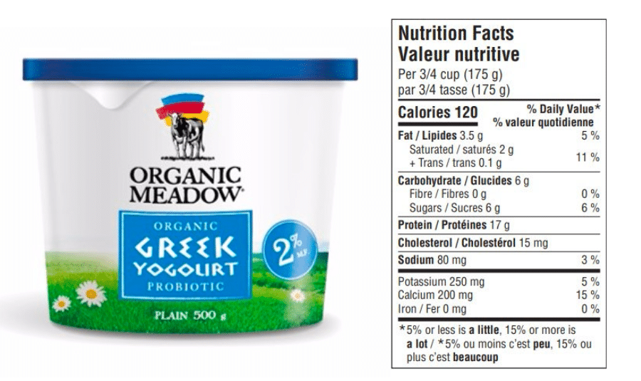 Organic Meadows plain greek yogurt nutrition facts