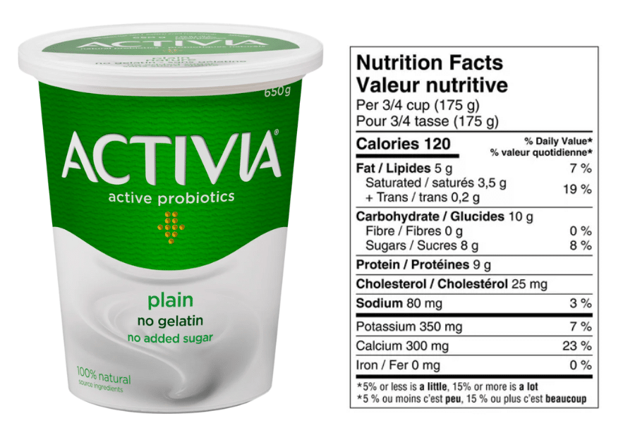 Activia plain yogurt nutrition facts