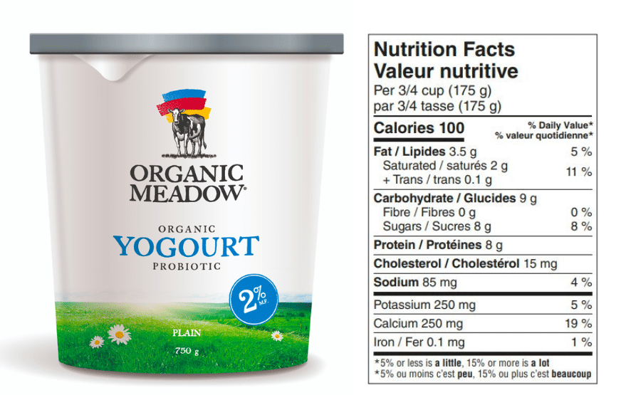 Organic Meadows plain yogurt nutrition facts