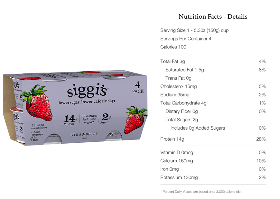 Siggis low sugar flavoured yogurt nutrition facts