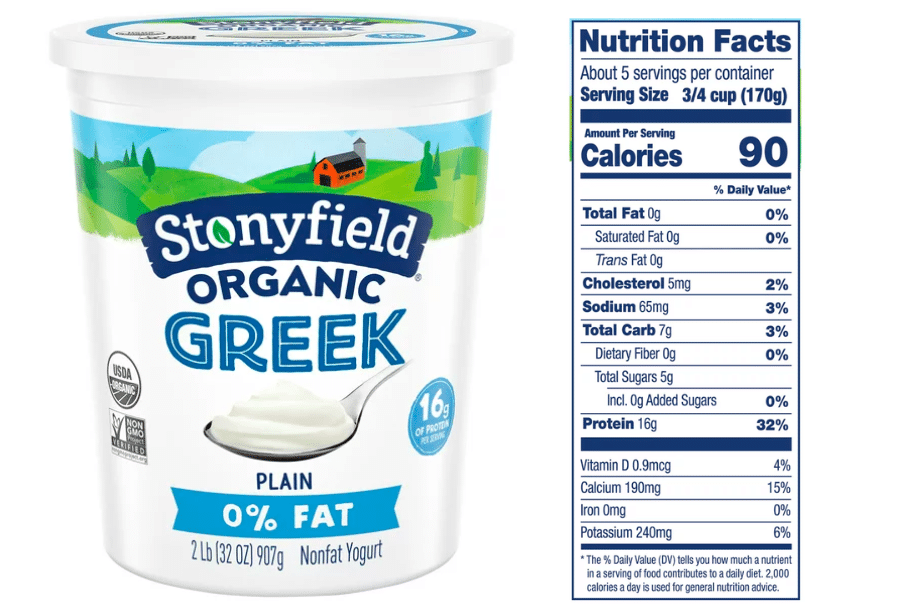 Stonyfield Greek Plain yogurt nutrition facts