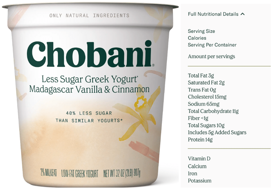 Chobani Less Sugar Yogurt Nutrition Facts