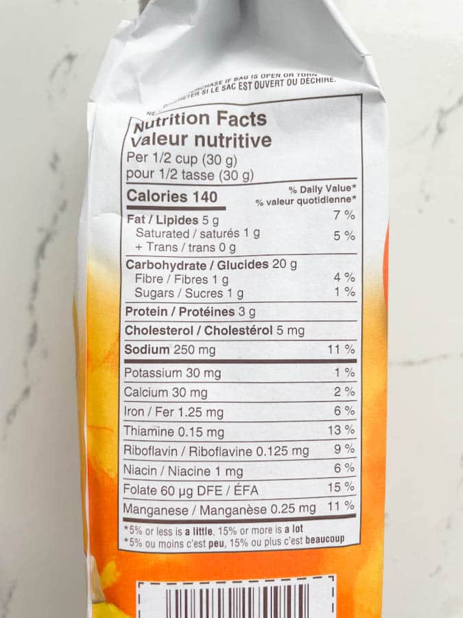 Goldfish cracker Nutrition facts table
