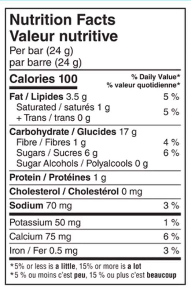 Quaker Chewy Bar nutrition facts