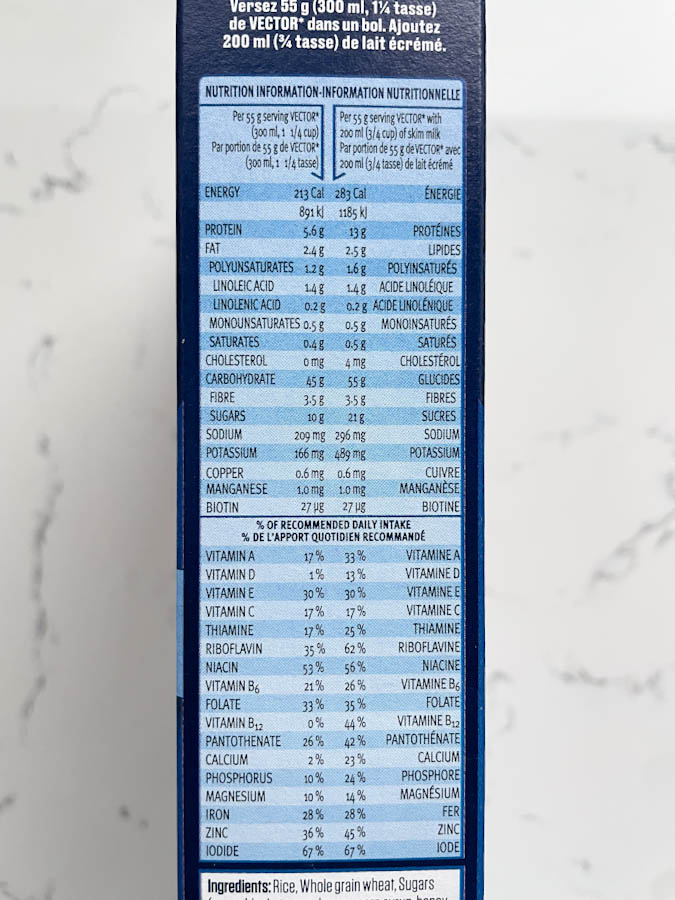 Is vector cereal healthy? Nutrition facts table