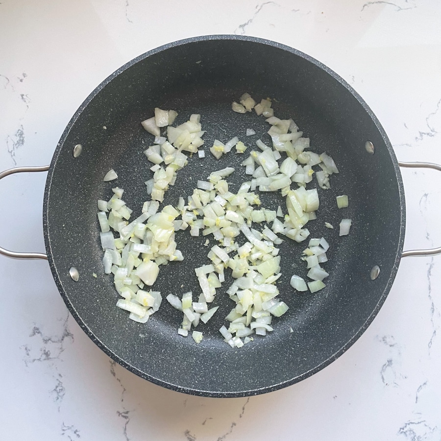 Onions, garlic, ginger in a pan